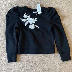 Janie and Jacks flower appliqué puff sleeve sweatshirt